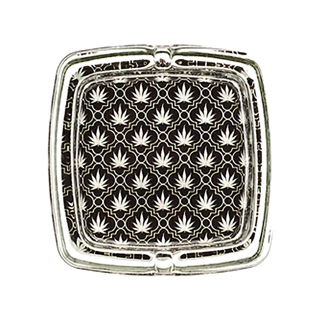 Square Leaf Hip 2Bee Glass Ashtrays-BlackWhiteLeaves