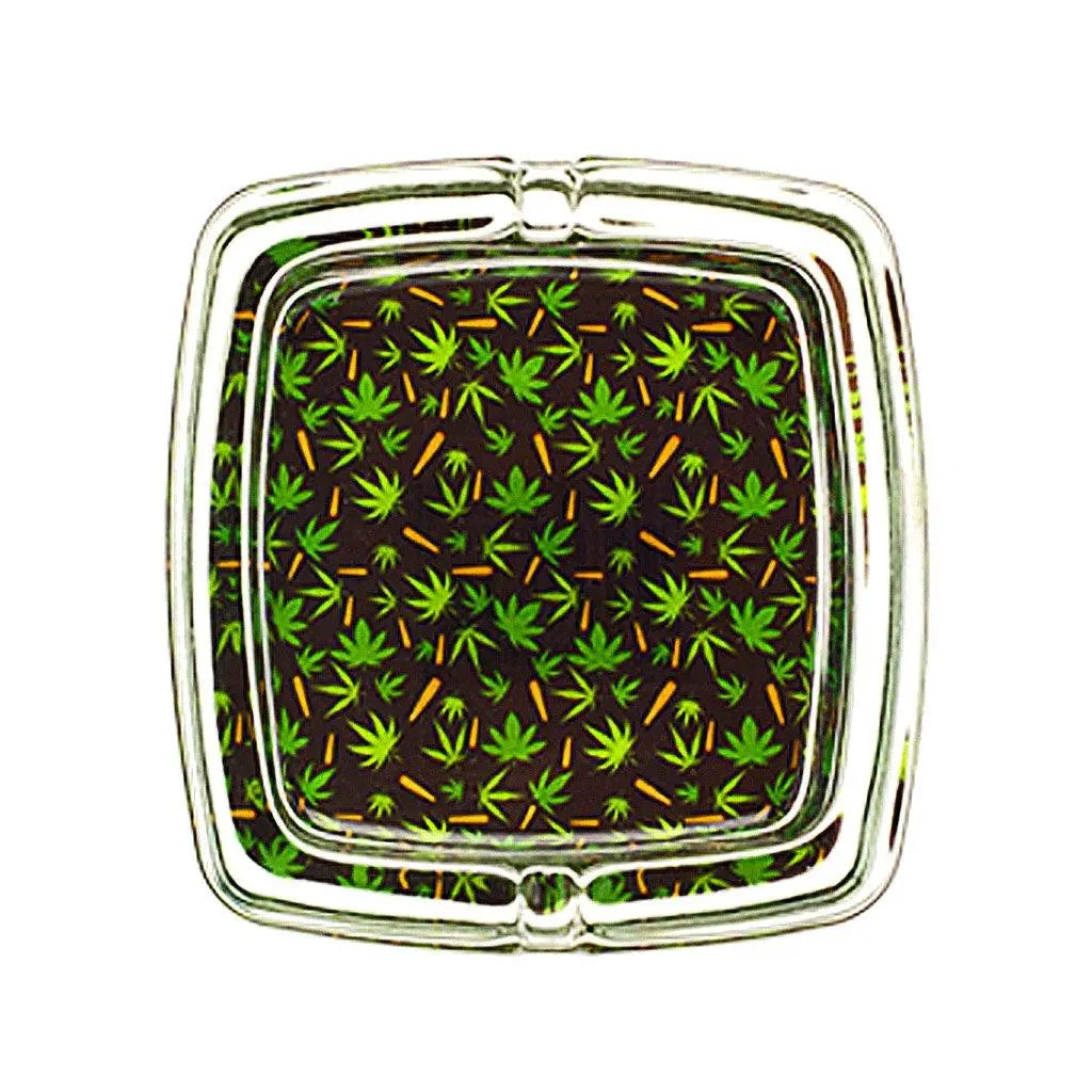 Square Leaf Hip 2Bee Glass Ashtrays-GreenBlackLeaves