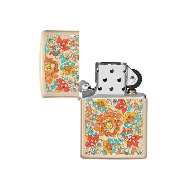 Zippo Vintage Floral Design Flat Sand Lighter-
