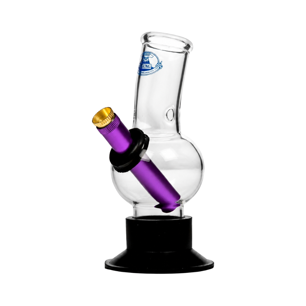 Small Glass Bong With Purple Metal Stem