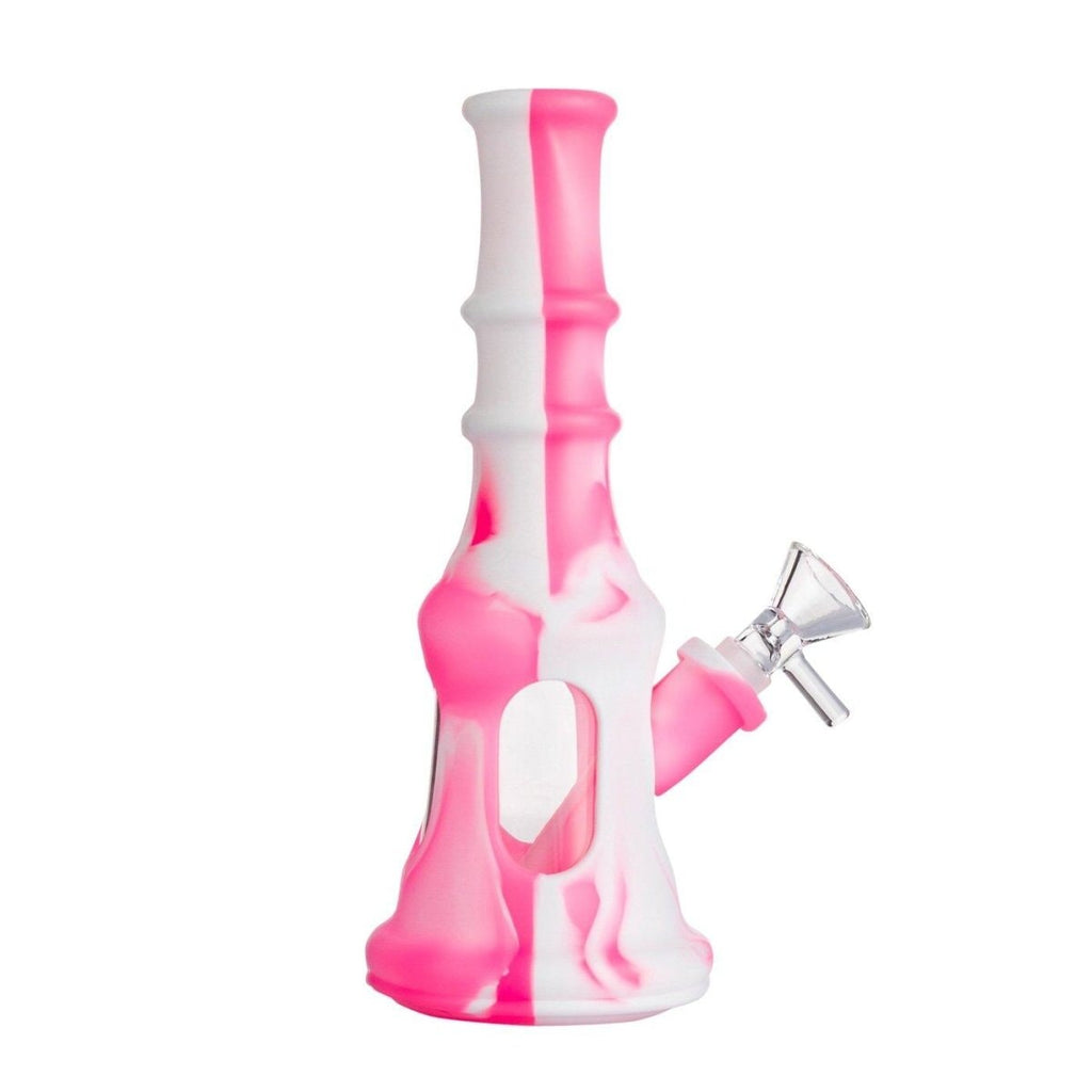 Ribbed Glass and Silicone Bong 21cm - Assorted Colours-PinkWhite
