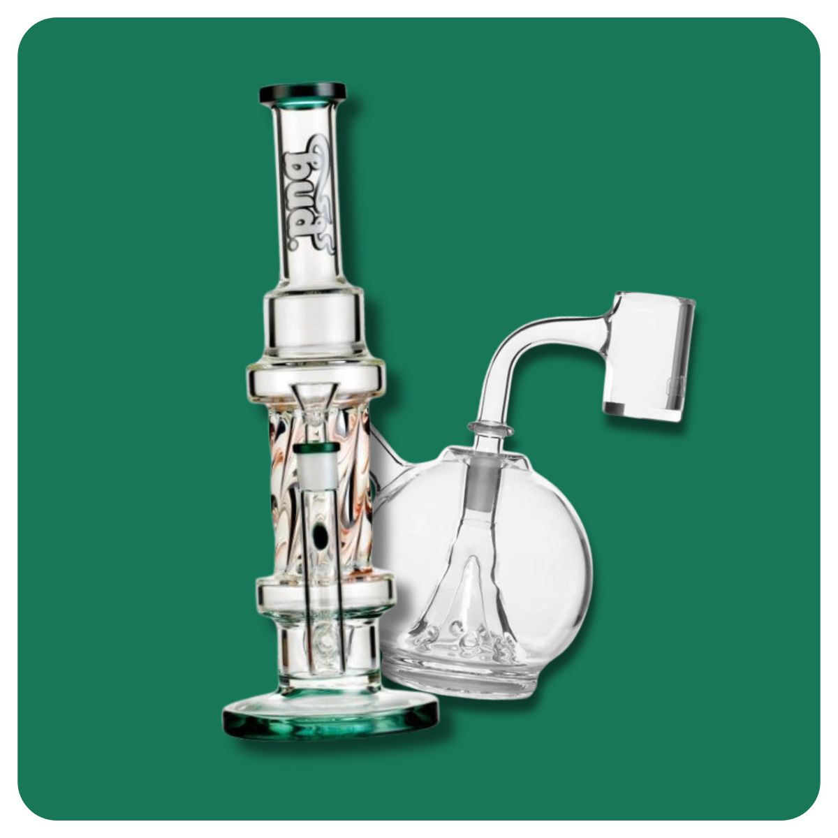 Bud Twisted Inline Percolator Bong and GRAV Dab Rig