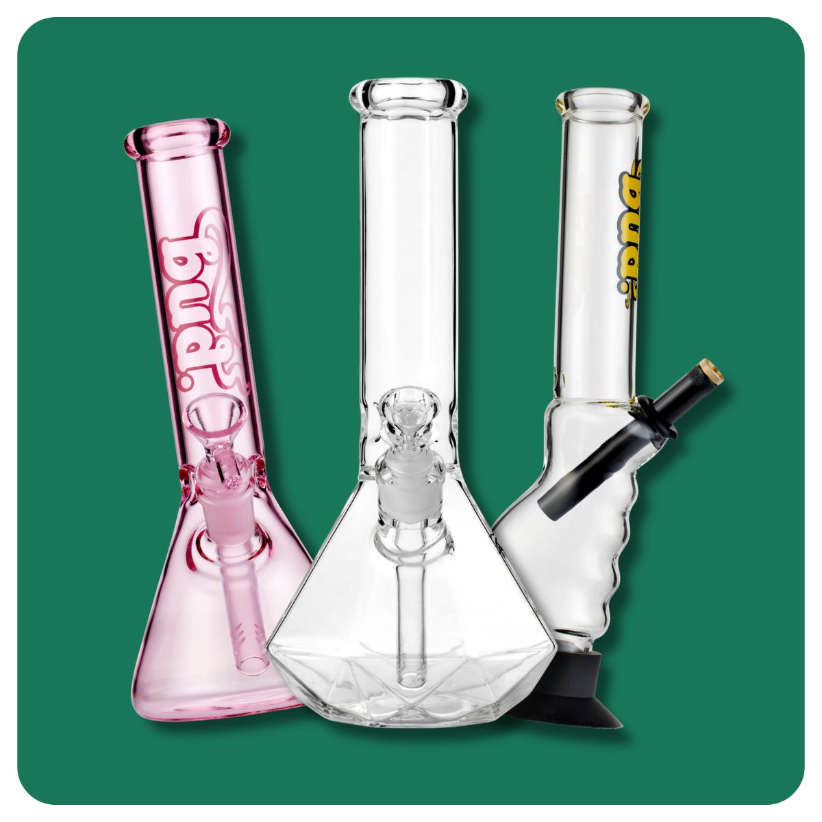 Three unique glass bongs