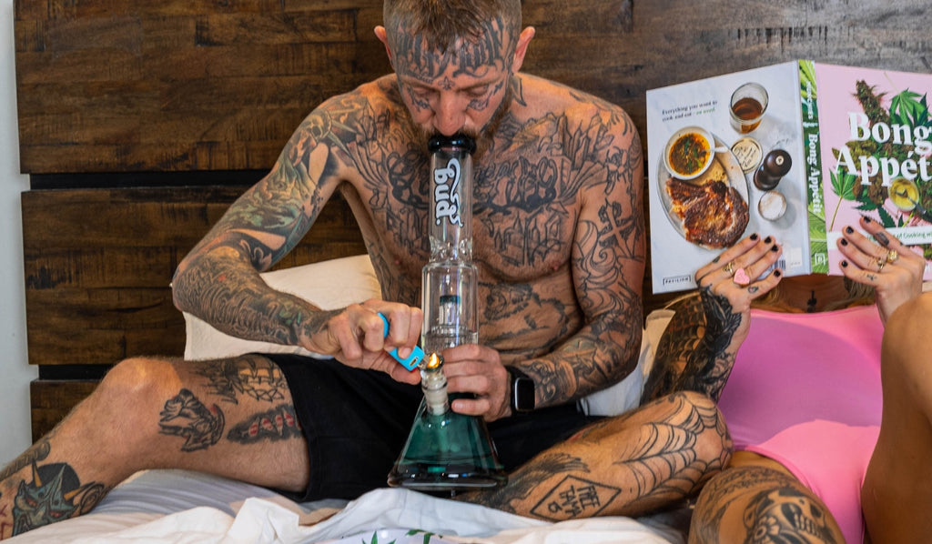Man smoking Bud Matrix Percolator Bong
