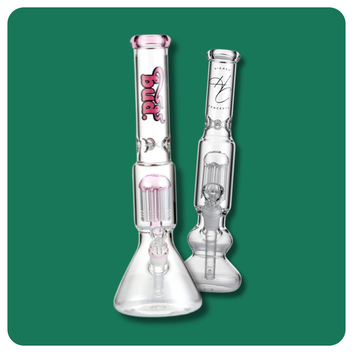 Bud percolator bong and Higher Concepts percolator bong