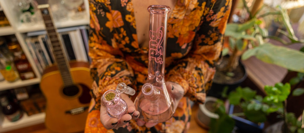 Pink bong and ash catcher
