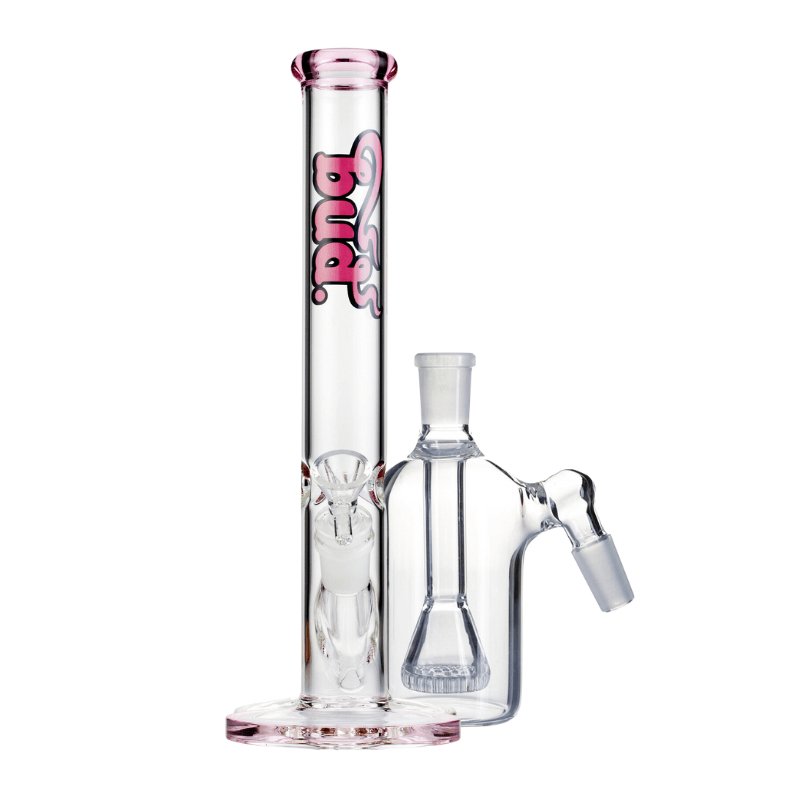 Bud Straight Tube Bong Bundle-Pink-Showerhead-Ash-Catcher-Clear