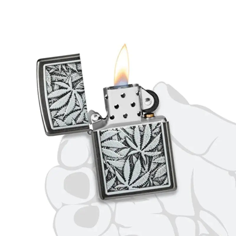 Zippo Cannabis Emblem Design Grey Lighter-
