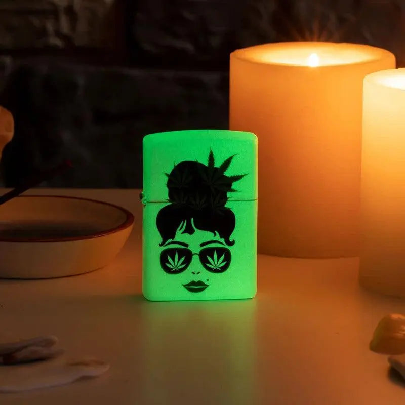 Zippo Cannabis Girl Glow in the Dark Matte Lighter-