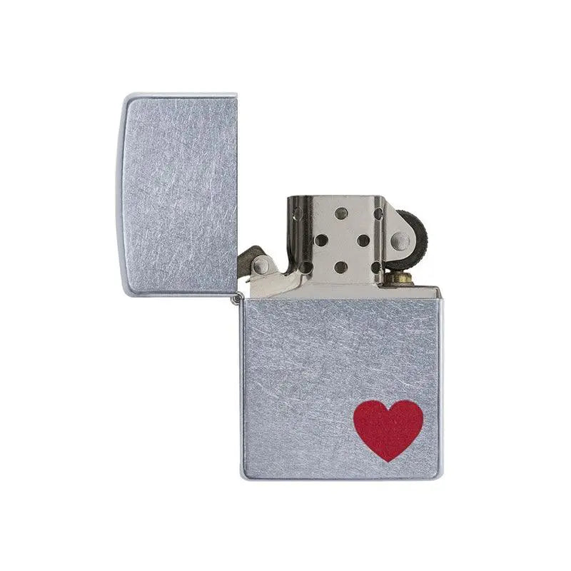 Zippo Red Love Heart Street Chrome Lighter-