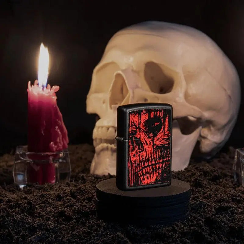Zippo Red Skull Black Matte Lighter-