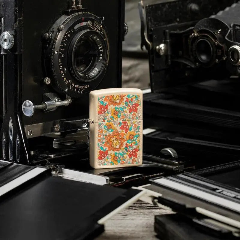 Zippo Vintage Floral Design Flat Sand Lighter-