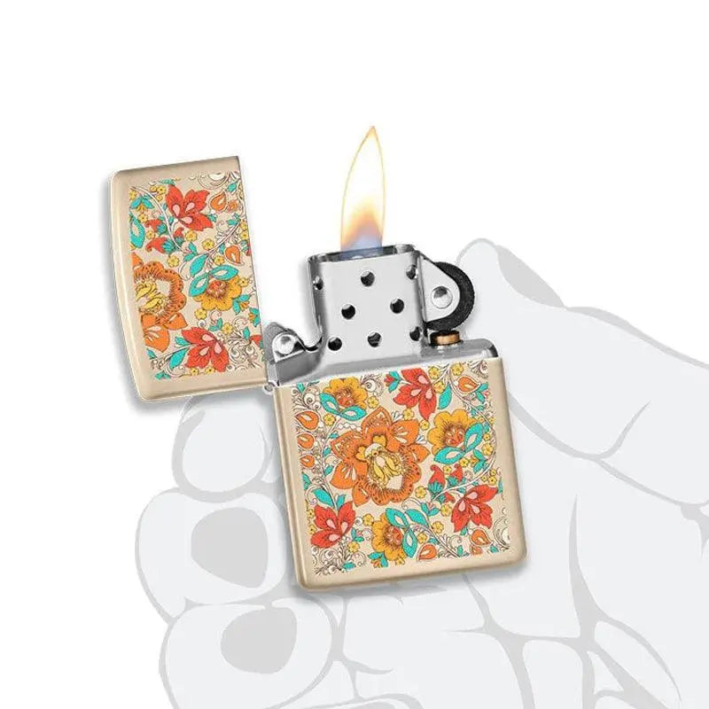 Zippo Vintage Floral Design Flat Sand Lighter-