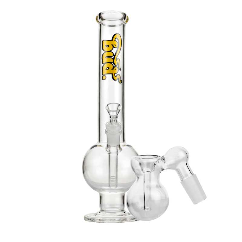 Bud Bent Bubble Bong Bundle-ClearBulbAshCatcher-Clear