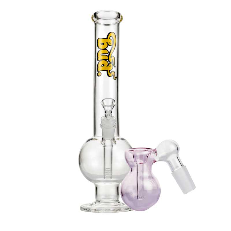 Bud Bent Bubble Bong Bundle-ClearBulbAshCatcher-Pink