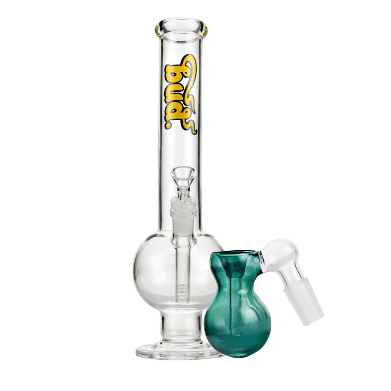 Bud Bent Bubble Bong Bundle-ClearBulbAshCatcher-Teal