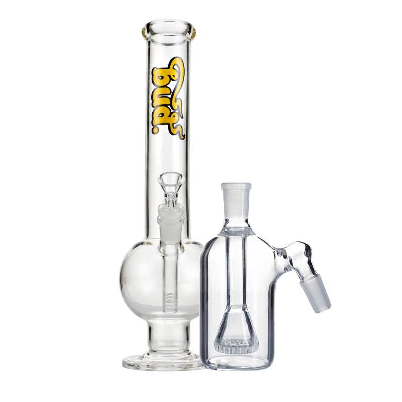 Bud Bent Bubble Bong Bundle-ClearShowerheadAshCatcher-Clear