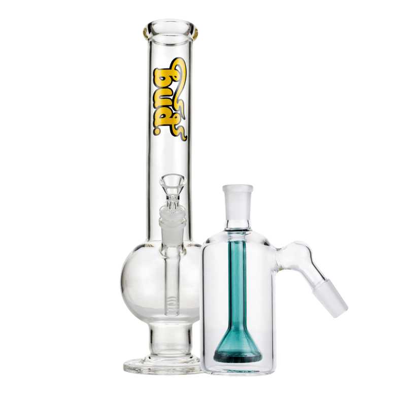 Bud Bent Bubble Bong Bundle-ClearShowerheadAshCatcher-Teal