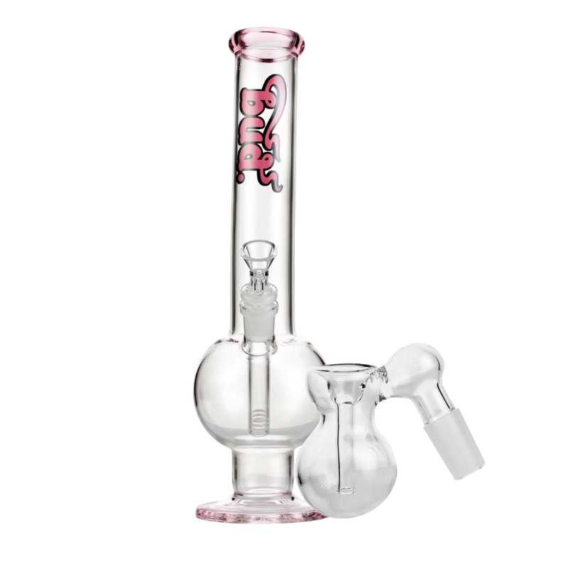 Bud Bent Bubble Bong Bundle-PinkBulbAshCatcher-Clear