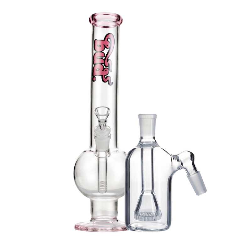 Bud Bent Bubble Bong Bundle-PinkShowerheadAshCatcher-Clear