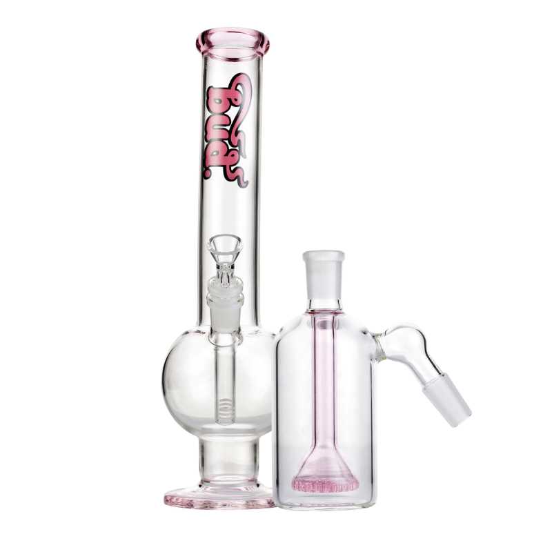 Bud Bent Bubble Bong Bundle-PinkShowerheadAshCatcher-Pink