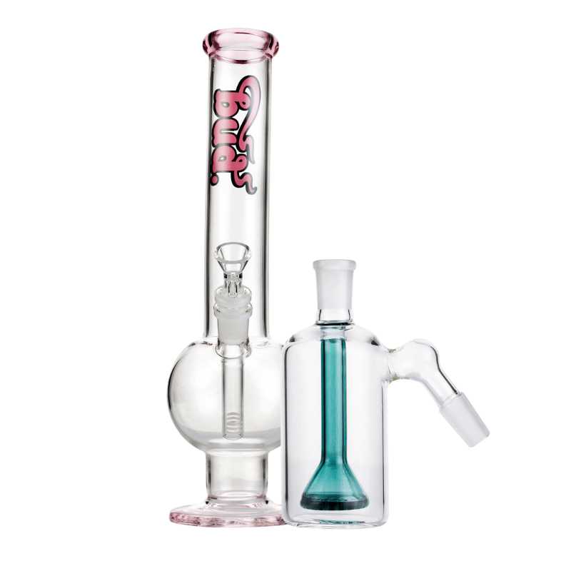 Bud Bent Bubble Bong Bundle-PinkShowerheadAshCatcher-Teal