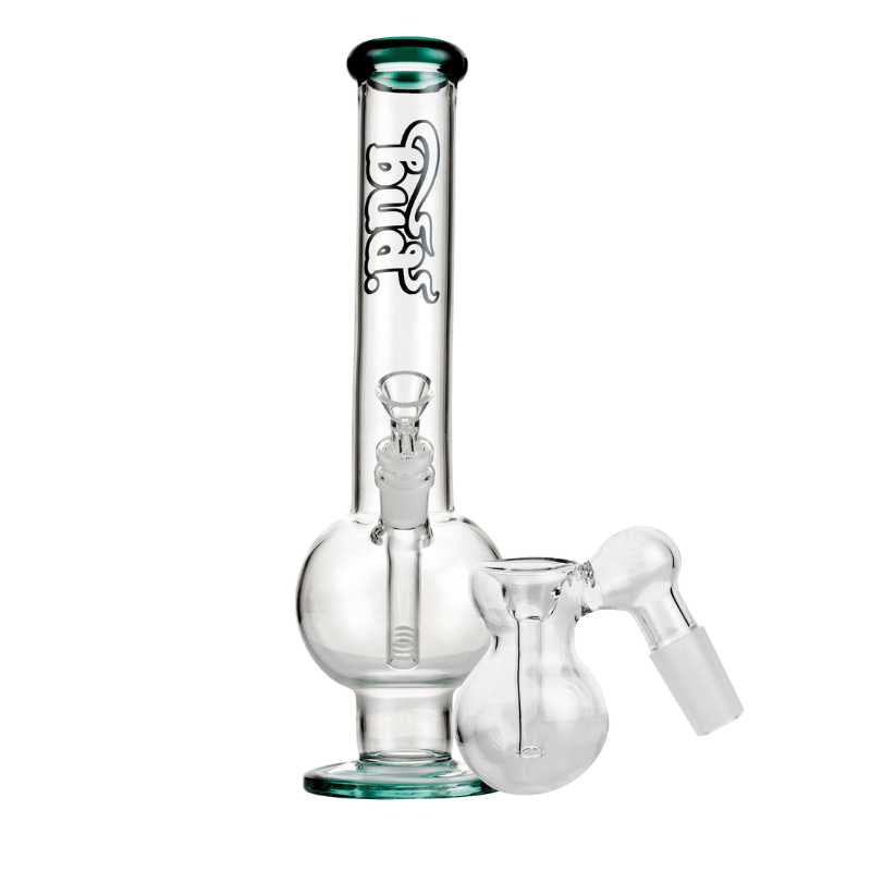 Bud Bent Bubble Bong Bundle-TealBulbAshCatcher-Clear