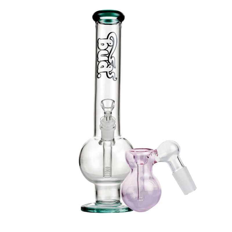 Bud Bent Bubble Bong Bundle-TealBulbAshCatcher-Pink