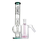 Bud Bent Bubble Bong Bundle-TealShowerheadAshCatcher-Pink