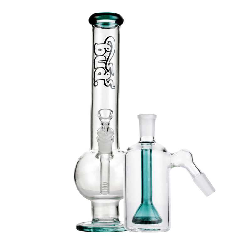 Bud Bent Bubble Bong Bundle-TealShowerheadAshCatcher-Teal