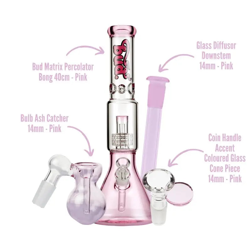 Bud Matrix Percolator Bong 40cm Bundle - Pink-