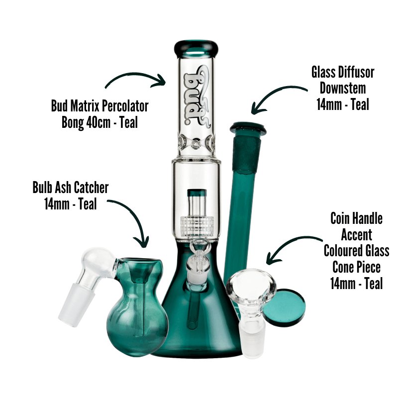 Bud Matrix Percolator Bong 40cm Bundle - Teal-