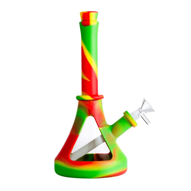 Funnel Beaker Silicone Glass Bong 26cm - Assorted Colours-GreenYellowRed