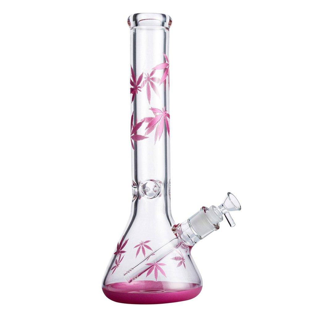 Leaves Beaker Bong 33cm - Pink-