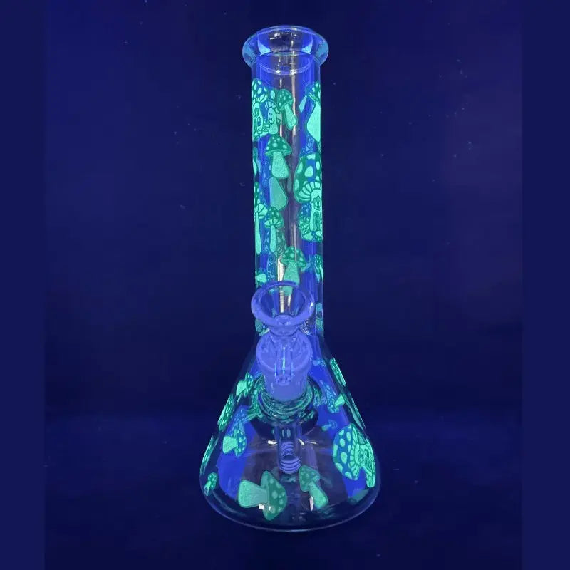 Mushroom Glow In The Dark Beaker Bong 25cm - Blue-
