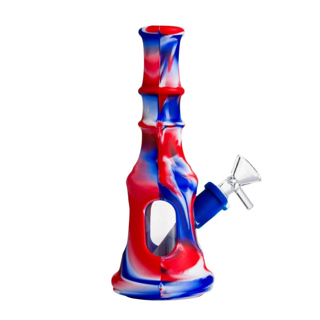 Ribbed Glass and Silicone Bong 21cm - Assorted Colours-BlueRedWhite