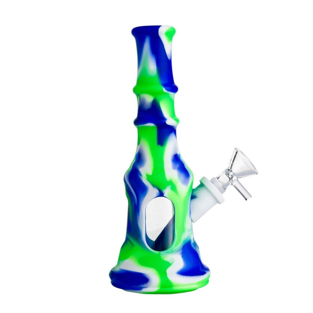 Ribbed Glass and Silicone Bong 21cm - Assorted Colours-GreenBlueWhite