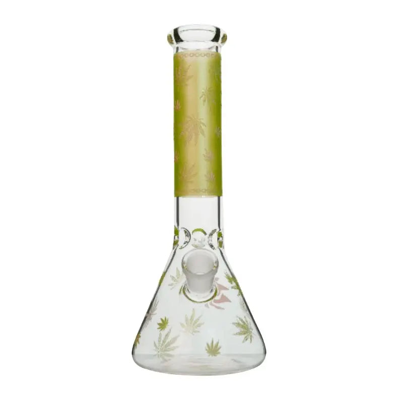 Weed Leaf Glow In The Dark Beaker Bong 25cm - Gold-