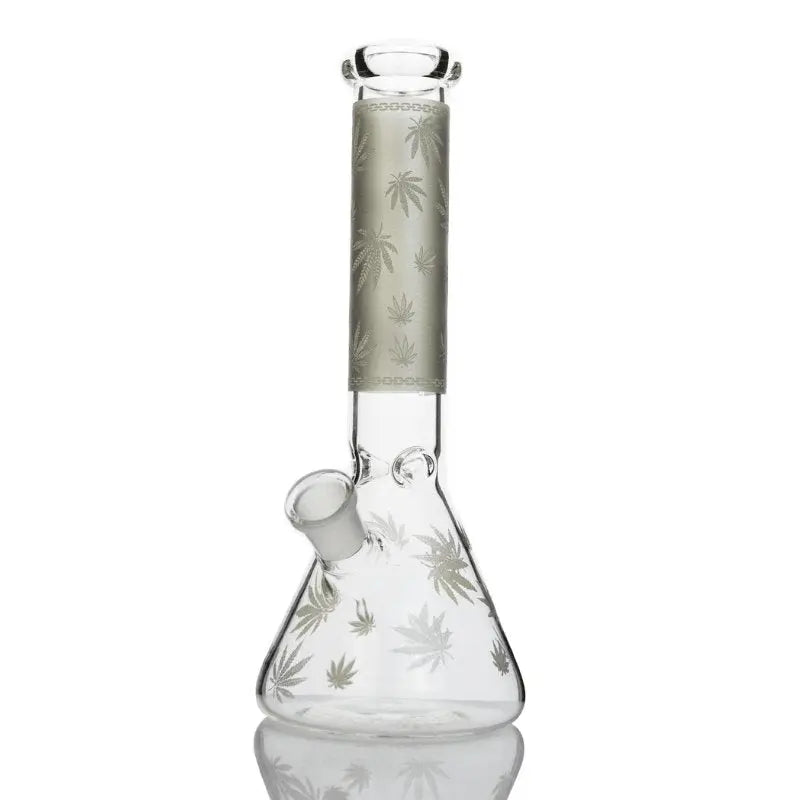 Weed Leaf Glow In The Dark Beaker Bong 25cm - Silver-