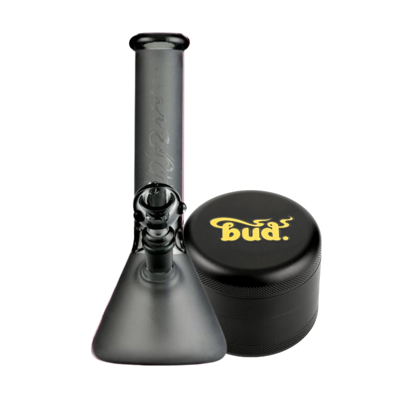 Bud Beaker Bong 25cm & Grinder Bundle-Matte-Black-Black