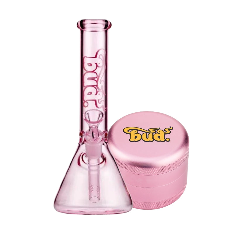 Bud Beaker Bong 25cm & Grinder Bundle Glass Bongs Australia