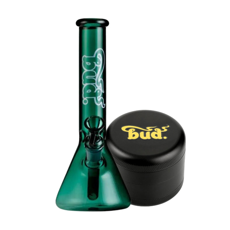 Bud Beaker Bong 25cm & Grinder Bundle-Teal-Black
