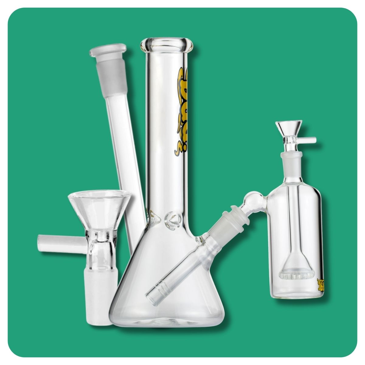 Glass beaker bong with ash catcher