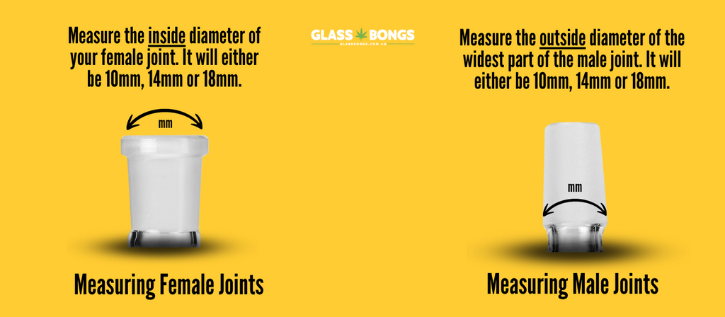 Diagram illustrating how to measure male and female bong joints
