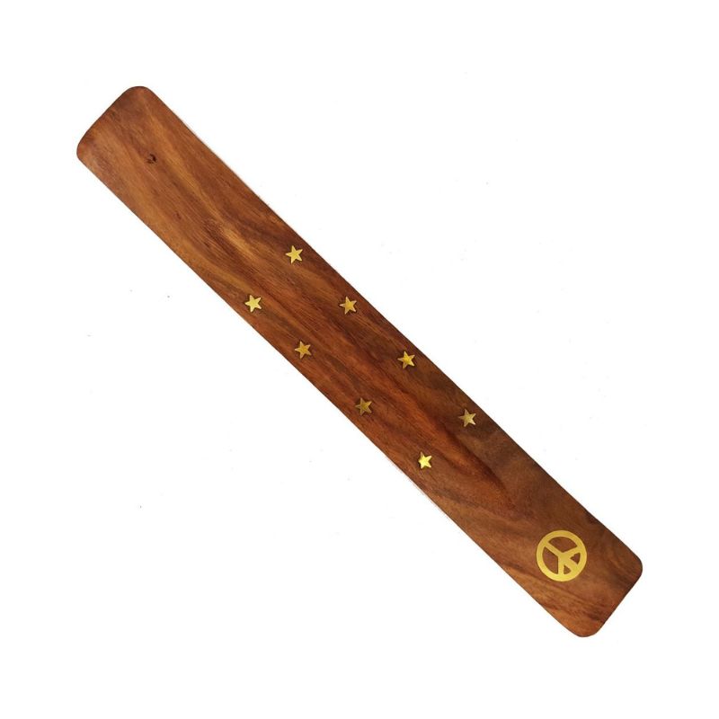 Wooden Incense Holder Ash Catcher with Brass Inlay-