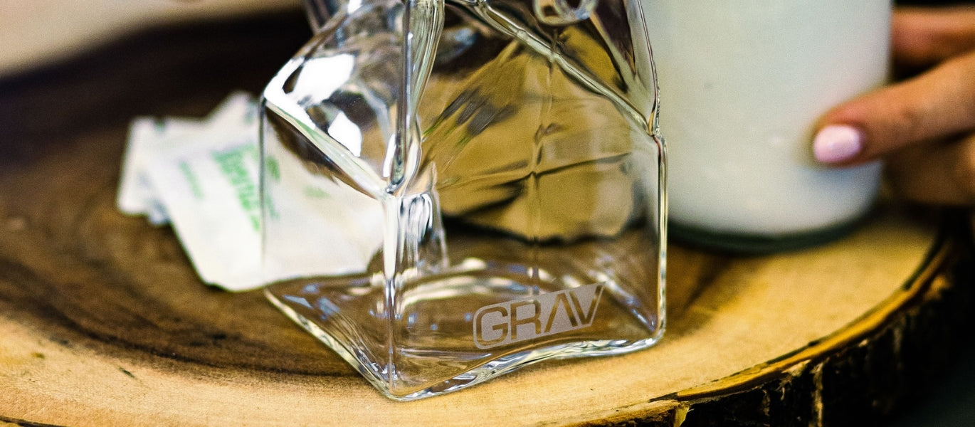 GRAV Milk Carton Glass Bong on table