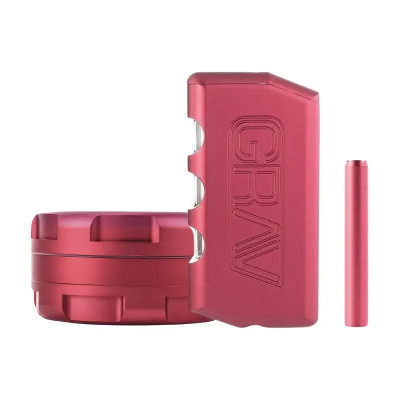 Heavy Duty Metal One Hitter Dugout Set With Built-in Grinder - All-in-One Design (Red)