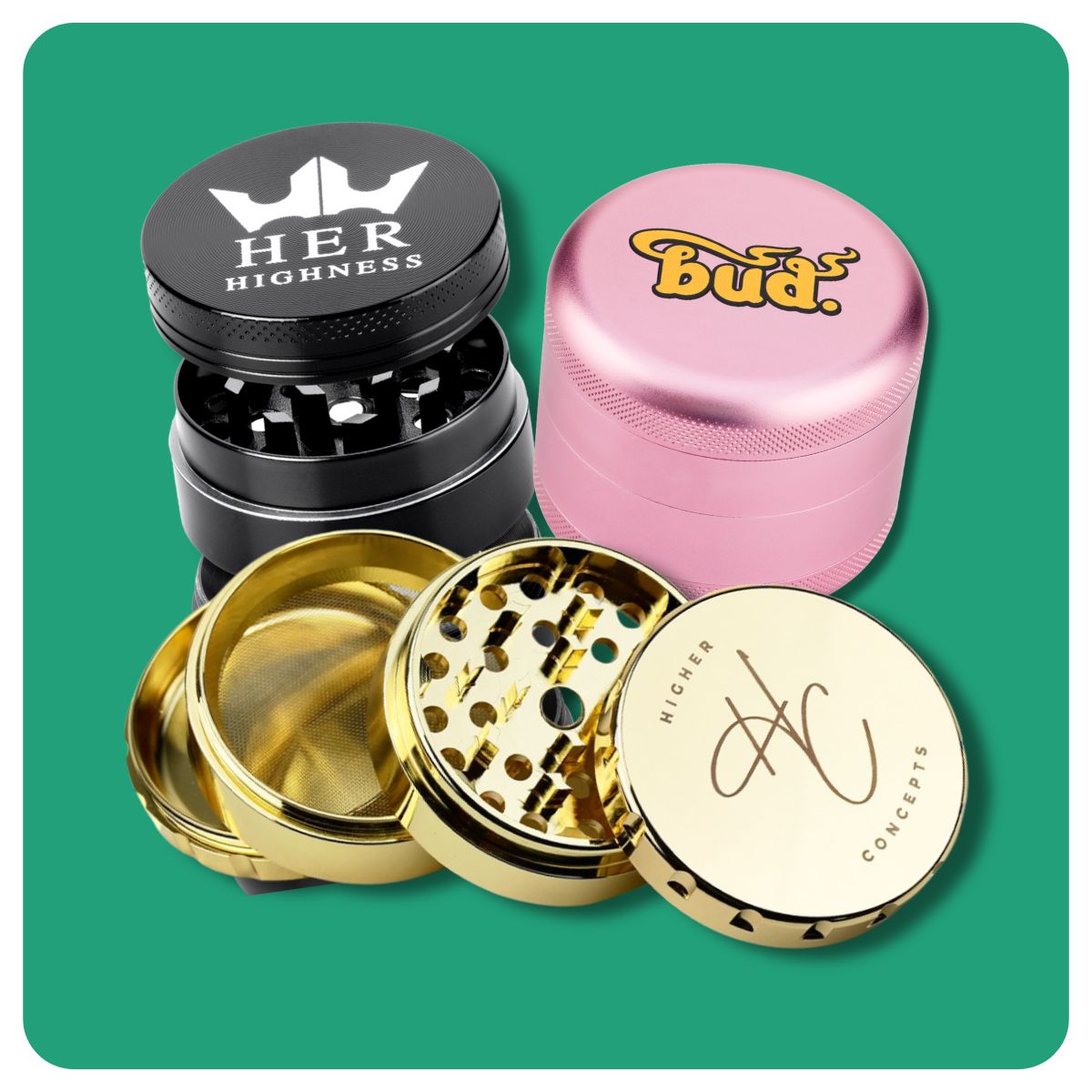 Three unique weed grinders