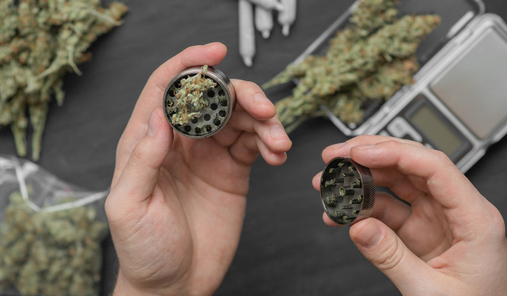 Hands opening a weed grinder