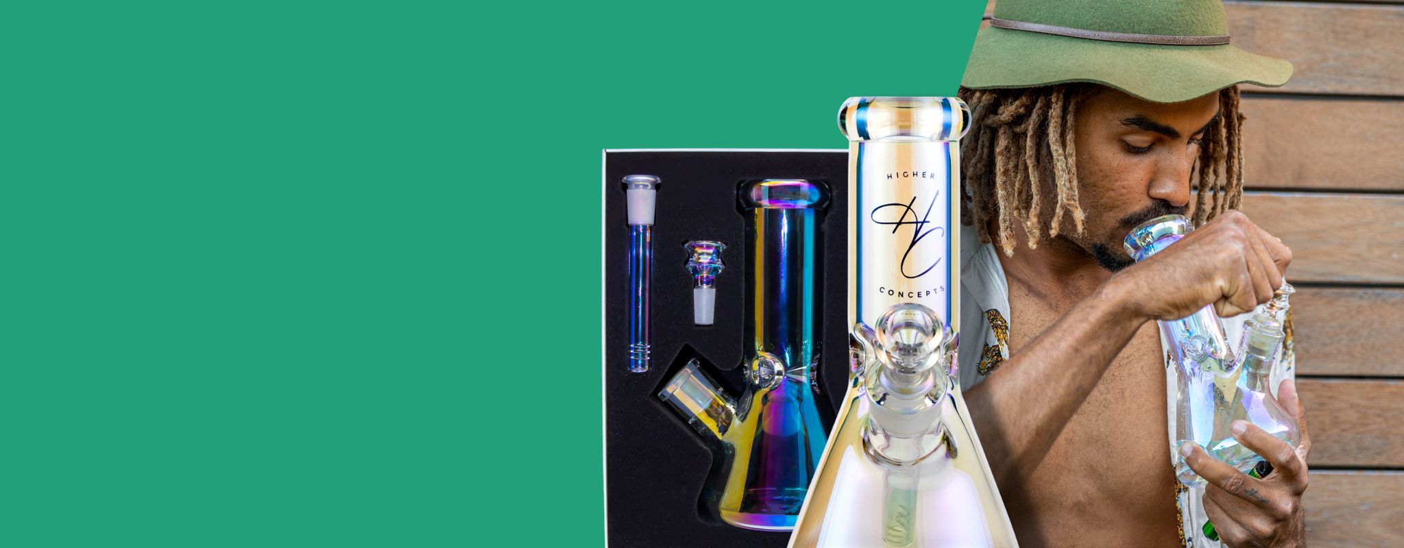 Man smoking from Higher Concepts Heavy Duty Beaker Bong